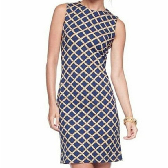 J. McLaughlin Devon Mini Micro Plaid Sheath Dress Size Small Navy Blue Tan NWT - Picture 8 of 8